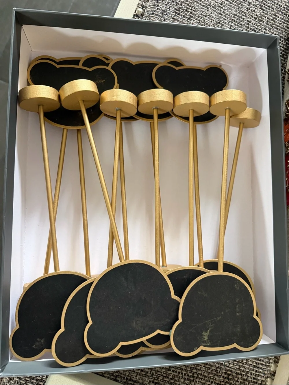 Gold and Black Bear Chalkboard Cake Toppers – Pack of Party Place Signs